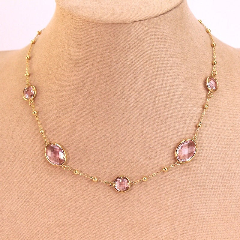 COLLAR ACERO CRISTAL ROSA
