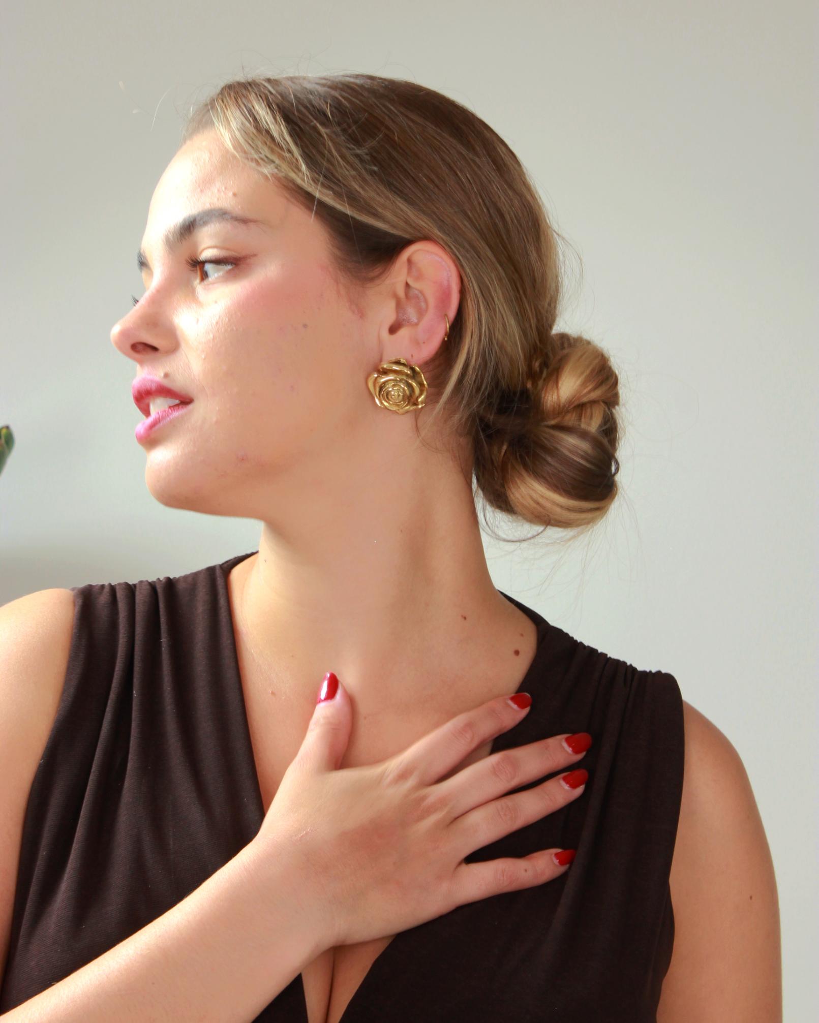 PENDIENTES ACERO ROSAS DORADO