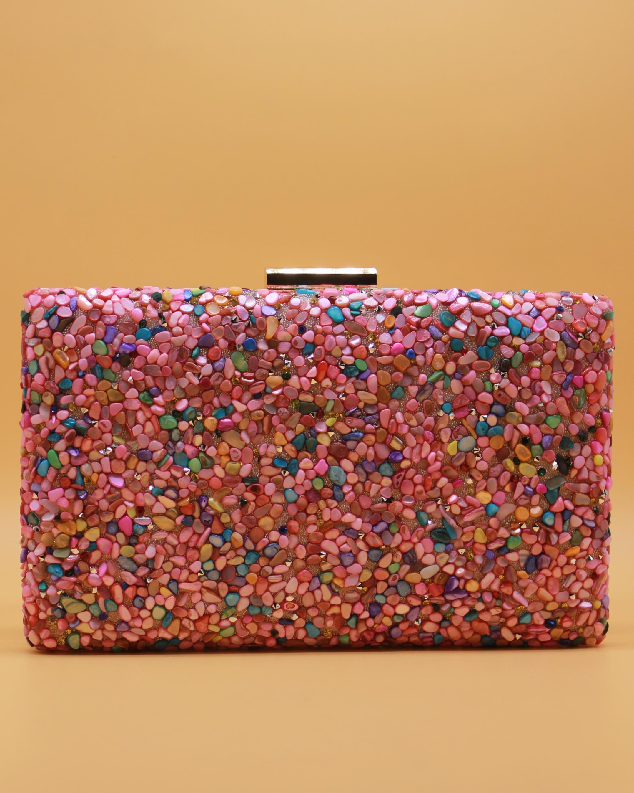 BOLSO PIEDRAS MULTICOLOR BORDE METALIZADO