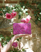 BOLSO PIEDRAS FUCSIA BORDE METALIZADO